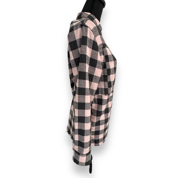 Hurley Buffalo Check Women's Button Up Flannel Plaid Shirt PInk Black Sz Medium - Picture 5 of 12